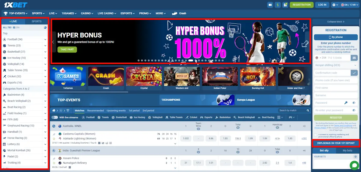 1xBet Sports and Bonuses and Sportsbook Screenshot